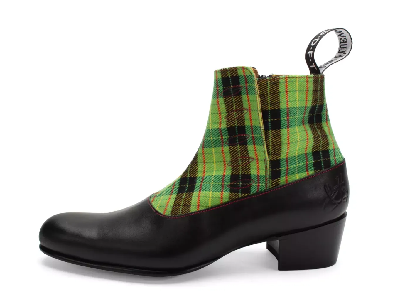 Fluevog Shoes Arthur | Zip-Up Ankle Boot Black/Green Plaid Online