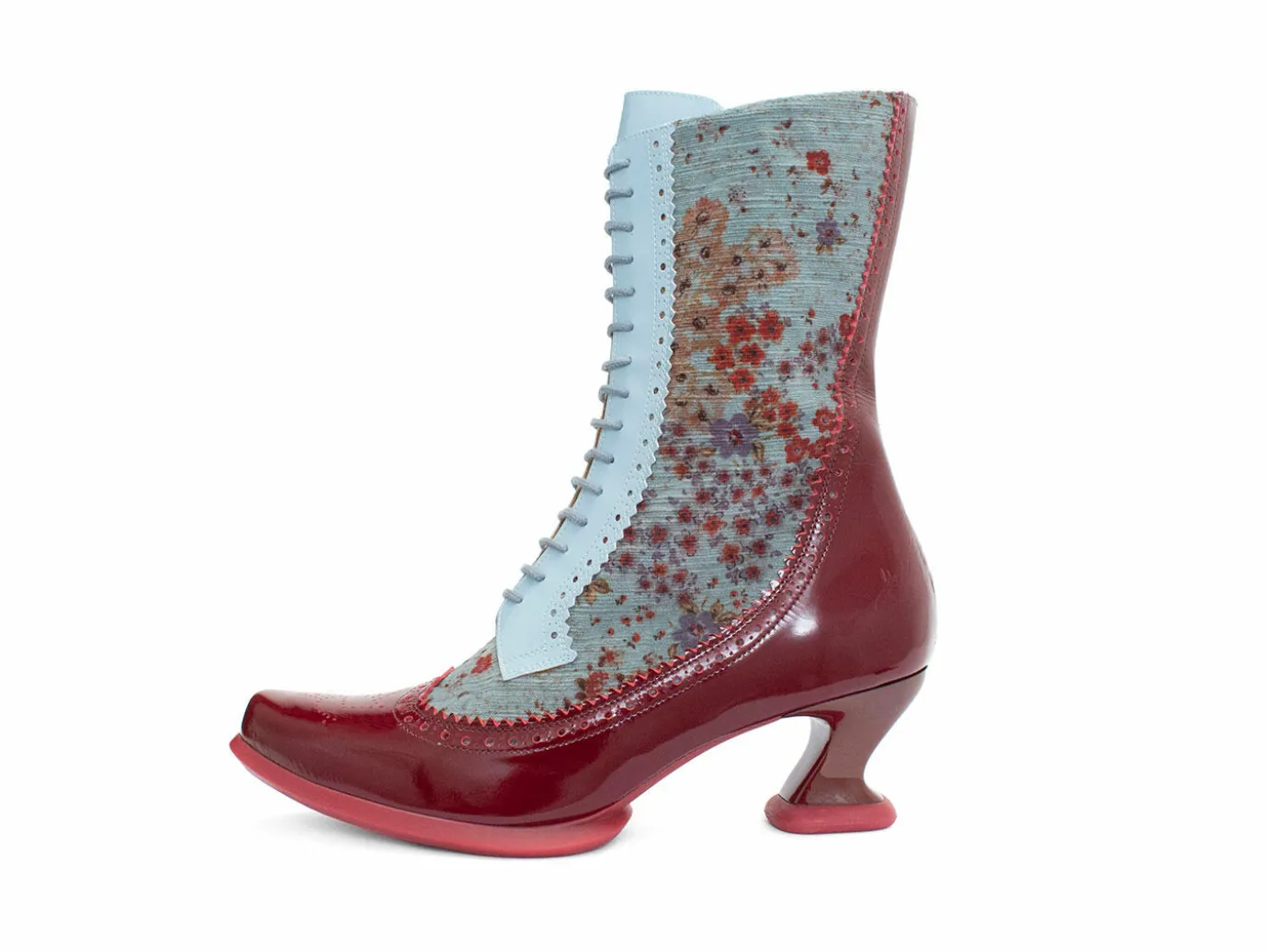 Fluevog Shoes Aura | Brogue Tall Boot Red/Green Floral Discount