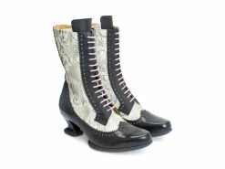 Fluevog Shoes Aura | Brogue Tall Boot Black/Ivory Best Sale