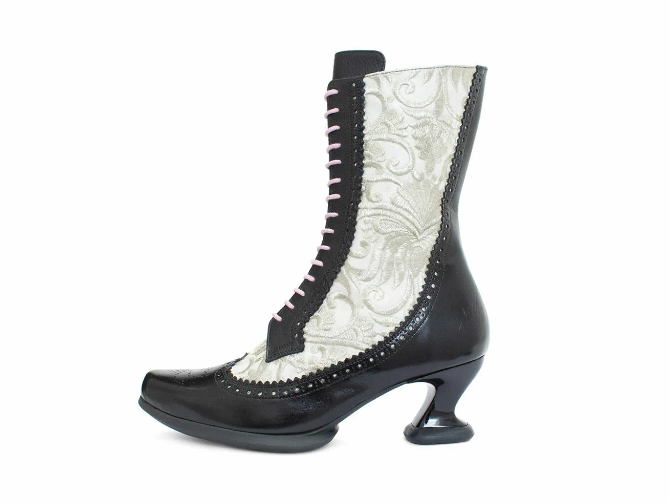 Fluevog Shoes Aura | Brogue Tall Boot Black/Ivory Best Sale