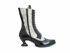 Fluevog Shoes Aura | Brogue Tall Boot Black/Ivory Best Sale