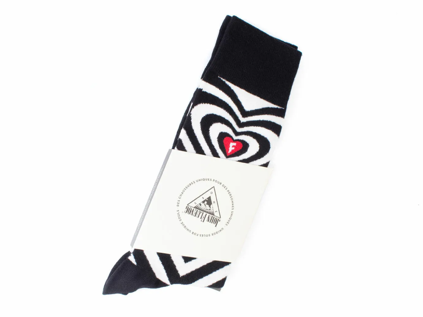 Fluevog Shoes Baobao Vog Socks | Heart Illusion Sock Black/White Cheap