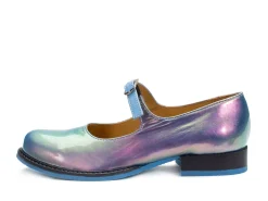 Fluevog Shoes Barnett | Flat Mary Jane Blue Metallic Best Sale