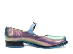 Fluevog Shoes Barnett | Flat Mary Jane Blue Metallic Best Sale