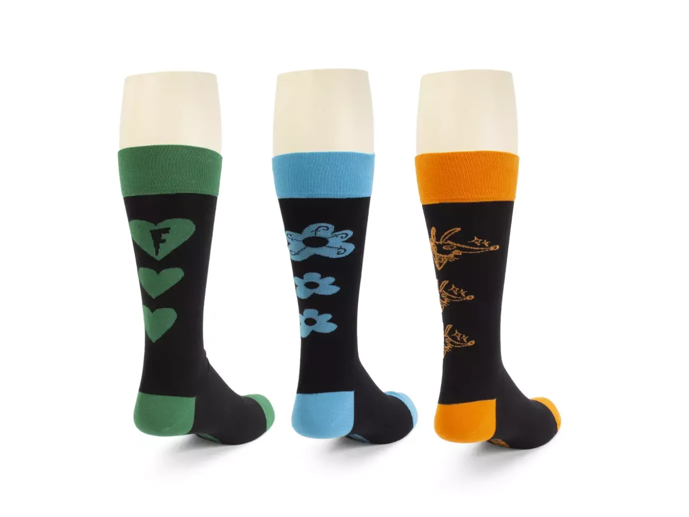 Fluevog Shoes Baz Vog Socks (3-Pack) | 3-Pack Graphic Sock Orange/Green/Blue Outlet