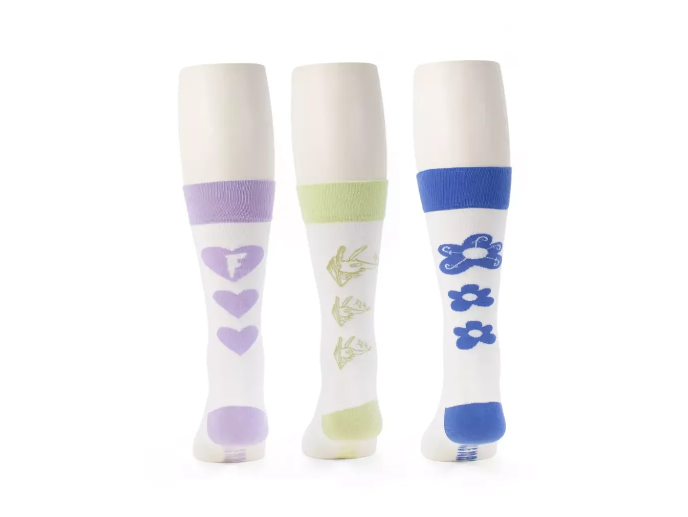 Fluevog Shoes Baz Vog Socks (3-Pack) | 3-Pack Graphic Sock Blue/Green/Purple Shop