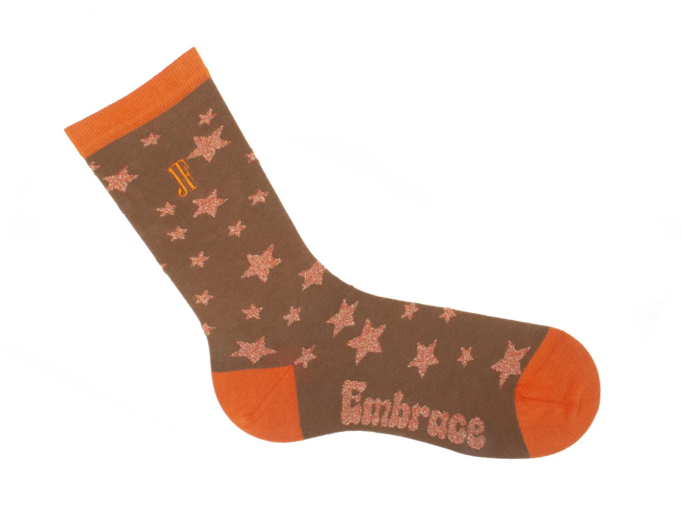 Fluevog Shoes Bianca Vog Socks | Large Stars Sock Brown/Metallic Orange Cheap