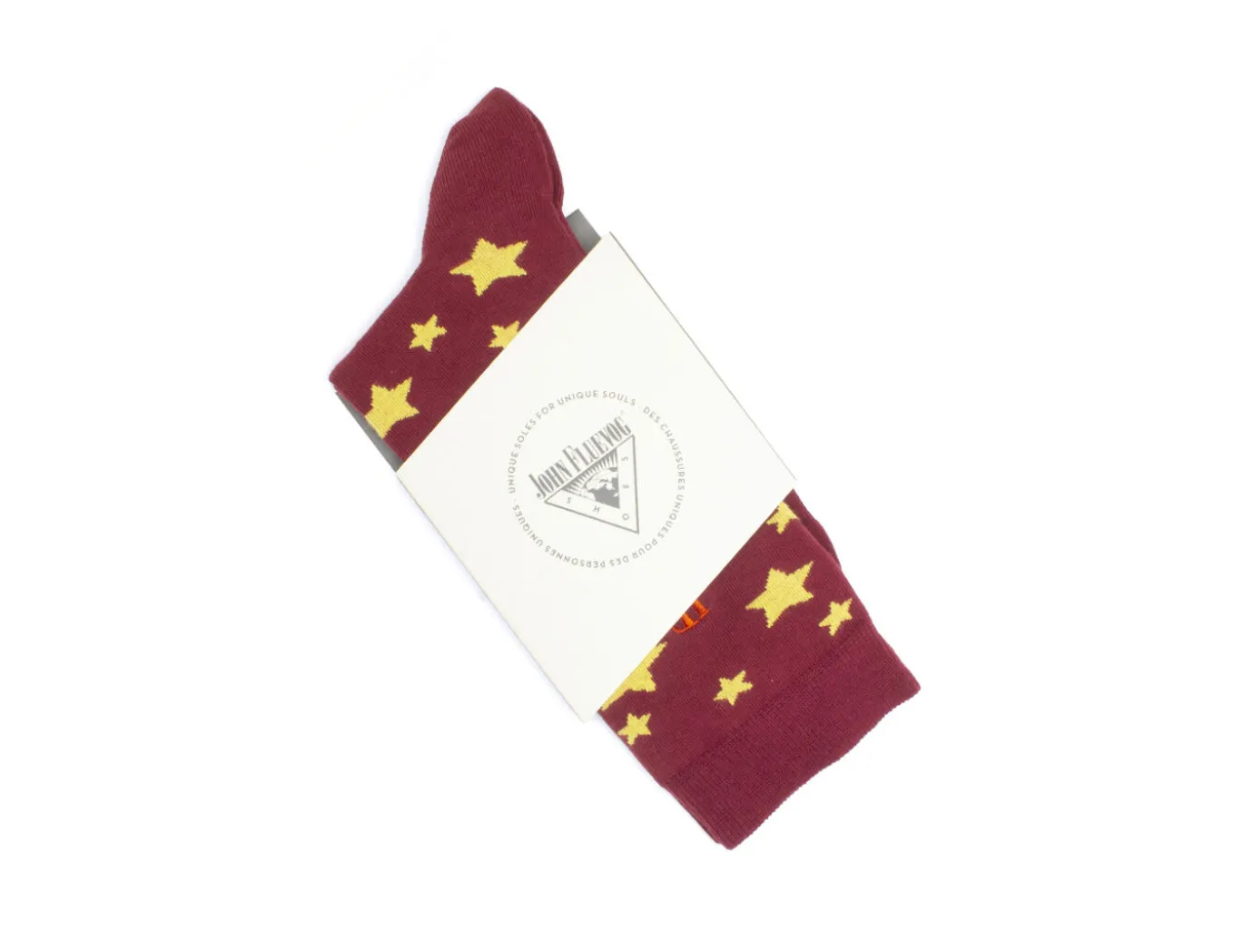 Fluevog Shoes Bianca Vog Socks | Large Stars Sock Burgundy/Yellow New