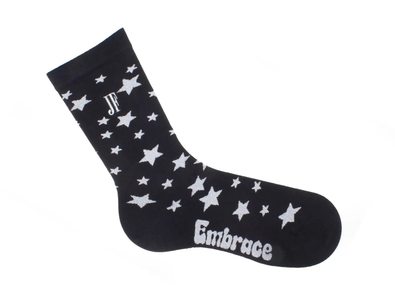 Fluevog Shoes Bianca Vog Socks | Large Stars Sock Black/Metallic Silver Cheap