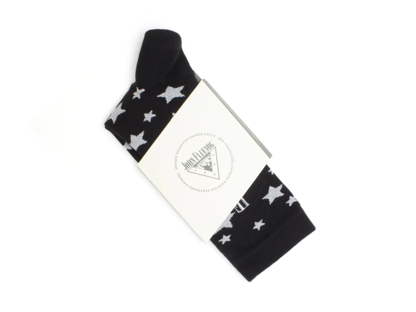 Fluevog Shoes Bianca Vog Socks | Large Stars Sock Black/Metallic Silver Cheap