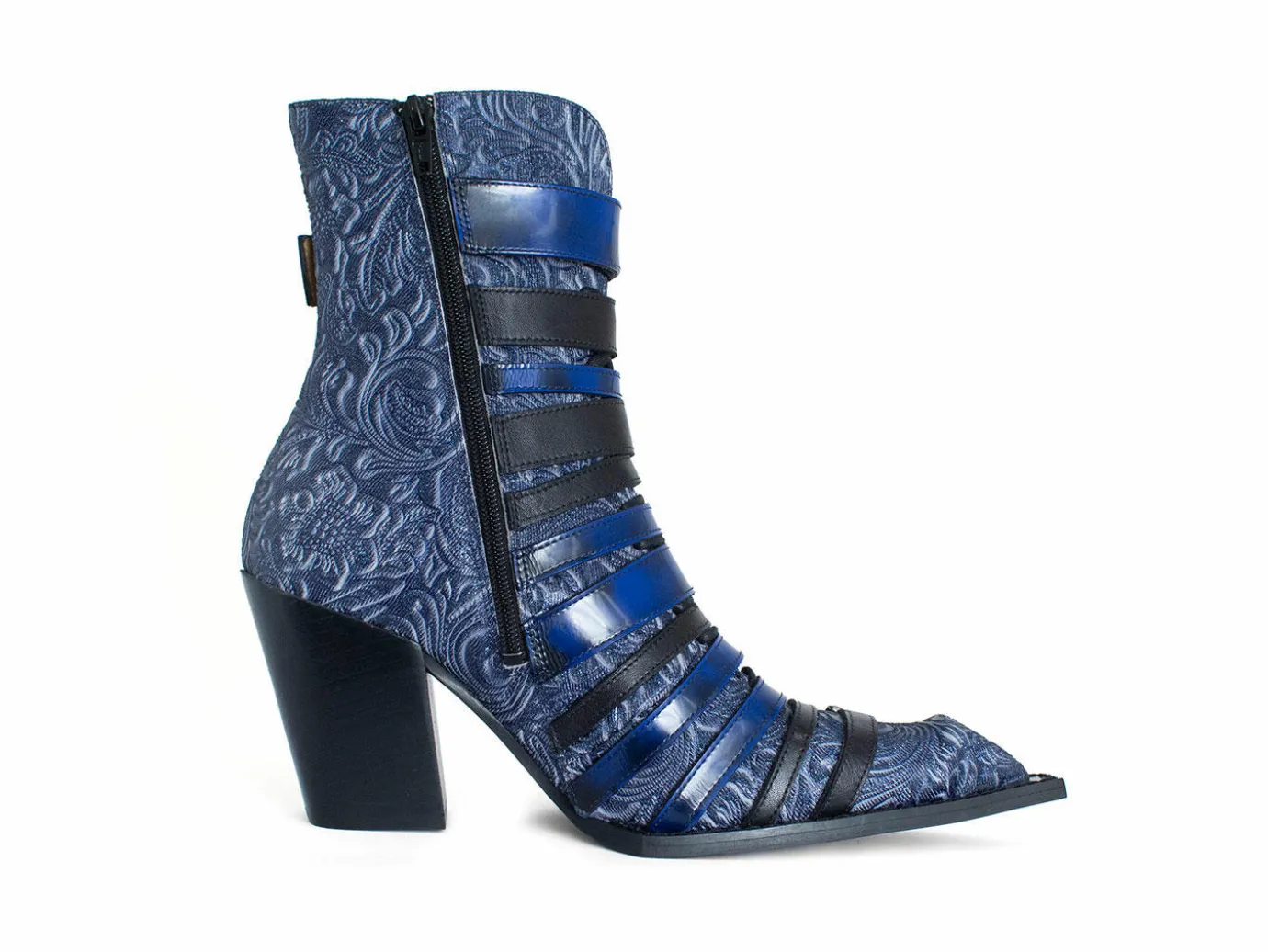 Fluevog Shoes Conceptual Cookie | Zip-Up Ankle Boot With Buckles Blue Store