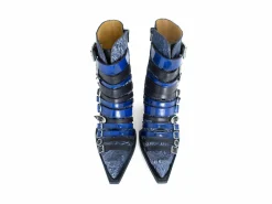 Fluevog Shoes Conceptual Cookie | Zip-Up Ankle Boot With Buckles Blue Store