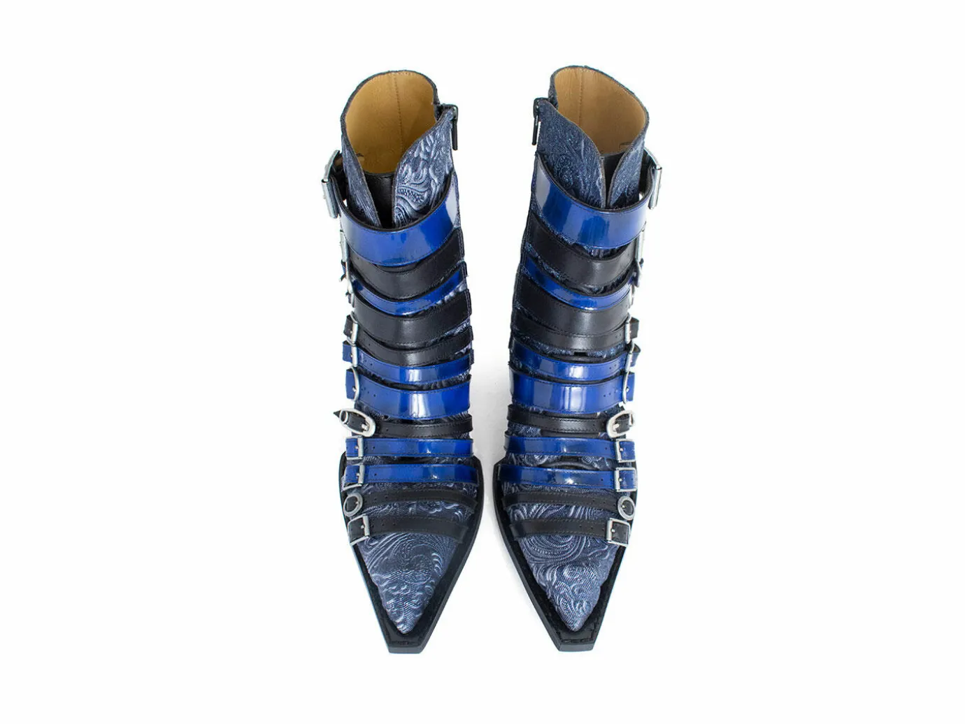 Fluevog Shoes Conceptual Cookie | Zip-Up Ankle Boot With Buckles Blue Store