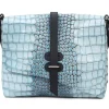 Fluevog Shoes Donna | Leather Crossbody Bag Blue Croc Clearance