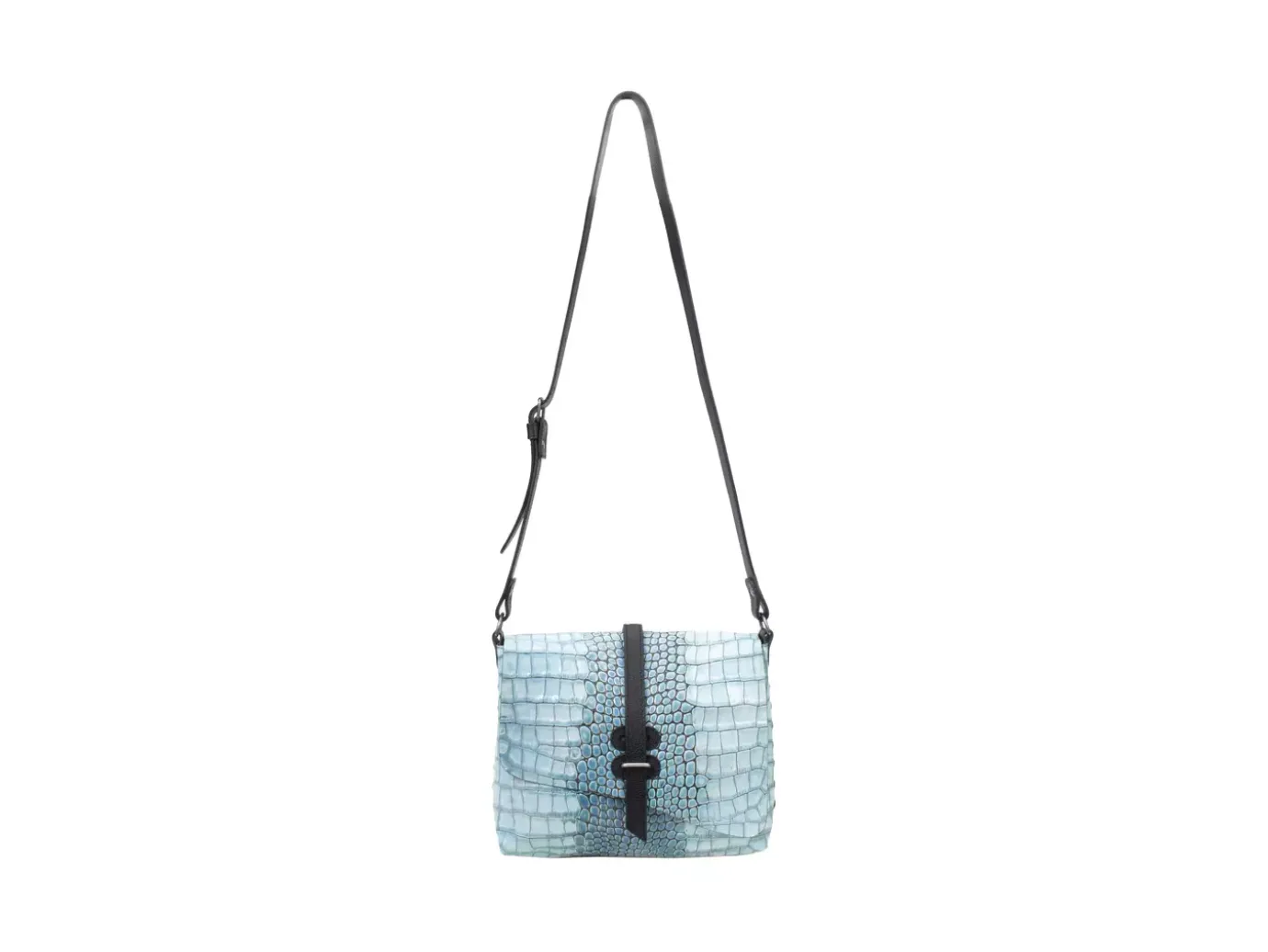 Fluevog Shoes Donna | Leather Crossbody Bag Blue Croc Clearance