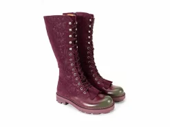 Fluevog Shoes Duffy | Tall Boot With Ruffled Tongue Purple/Green Outlet