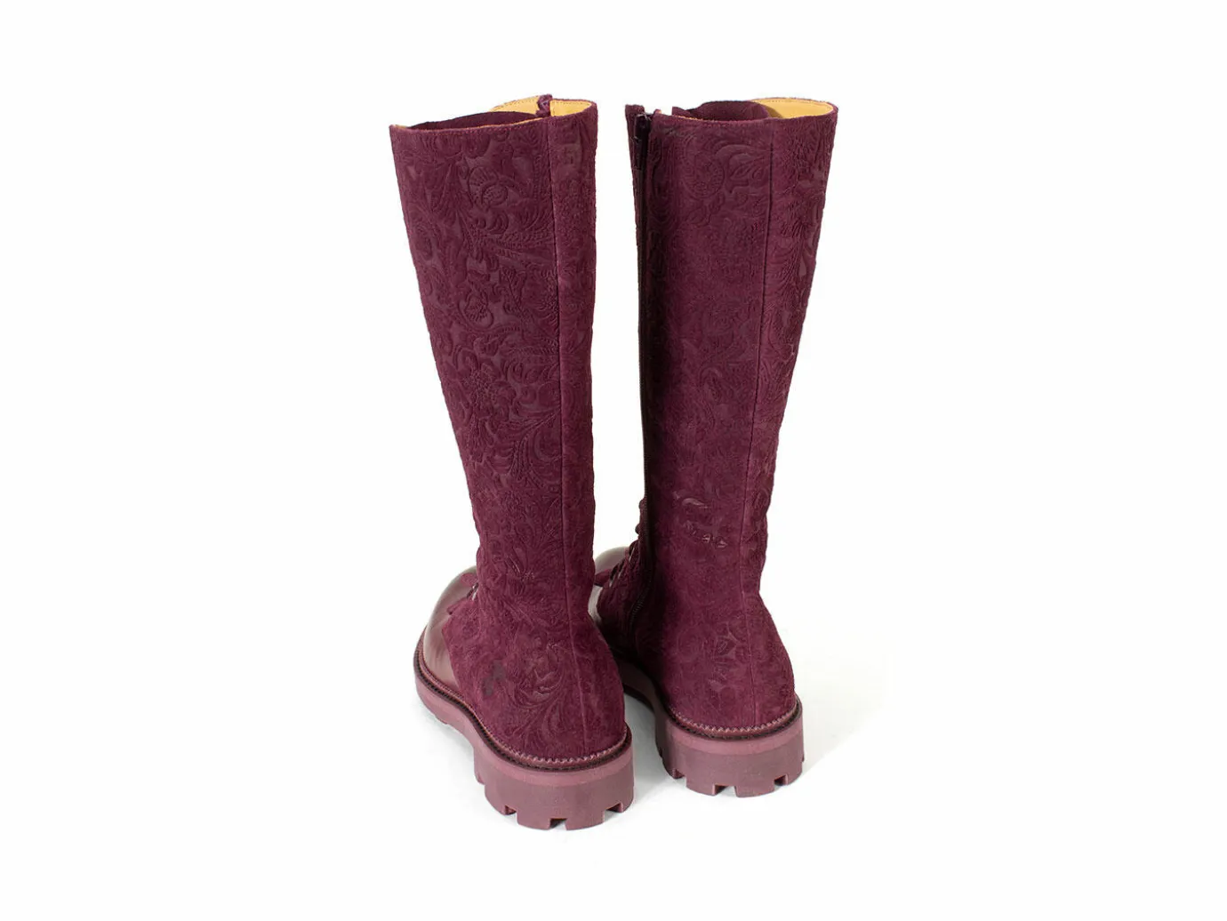 Fluevog Shoes Duffy | Tall Boot With Ruffled Tongue Purple/Green Outlet