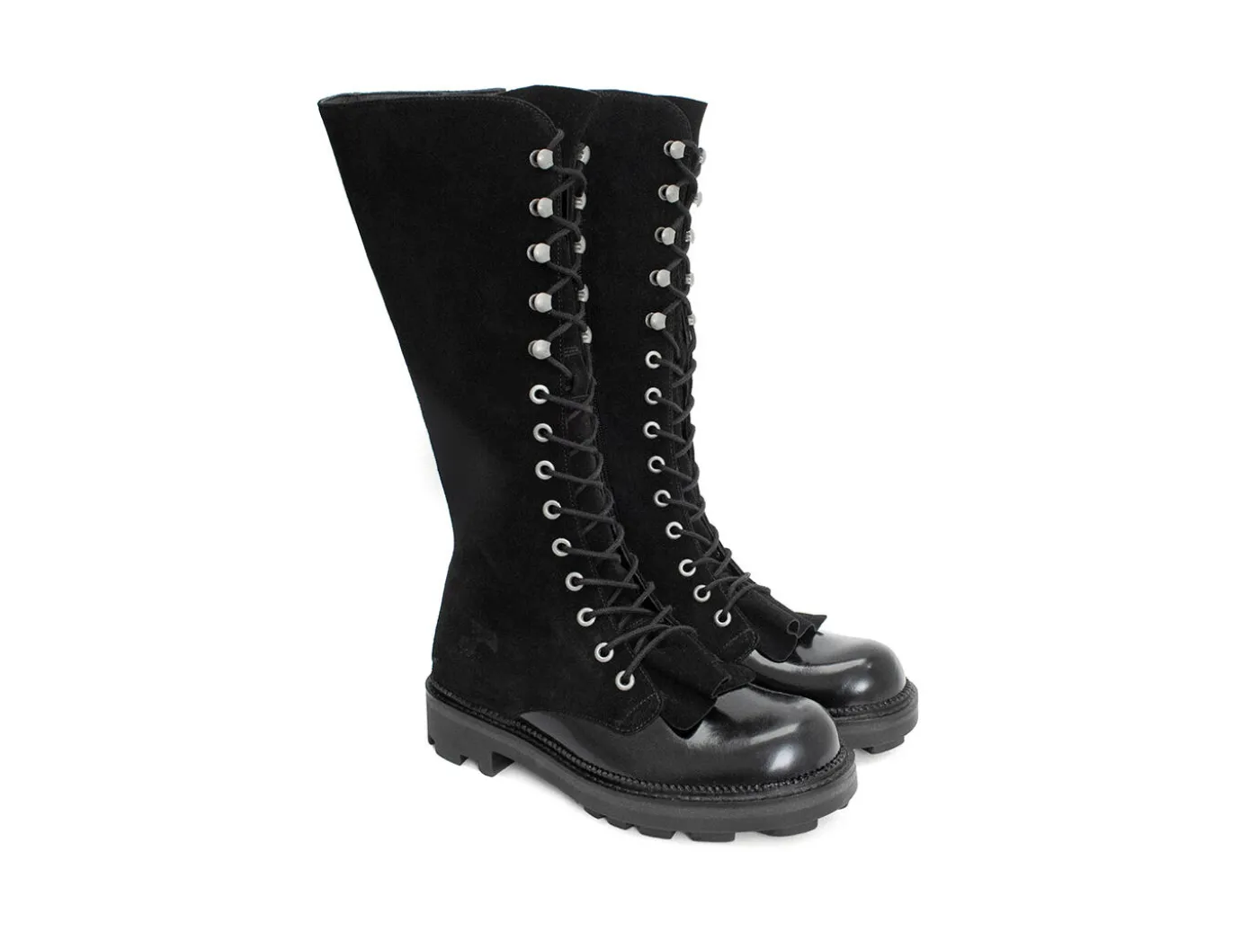 Fluevog Shoes Duffy | Tall Boot With Ruffled Tongue Black Best Sale