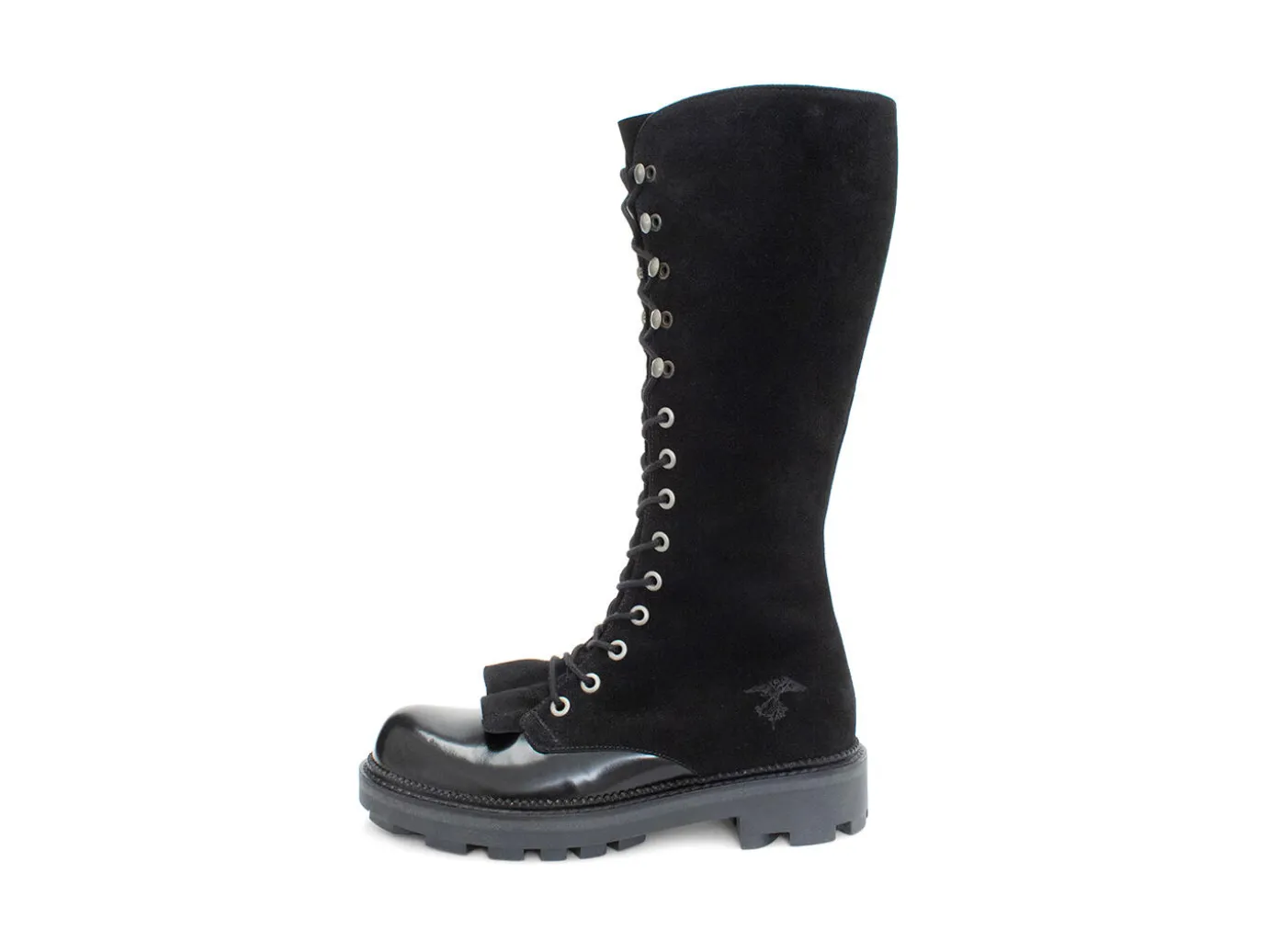 Fluevog Shoes Duffy | Tall Boot With Ruffled Tongue Black Best Sale