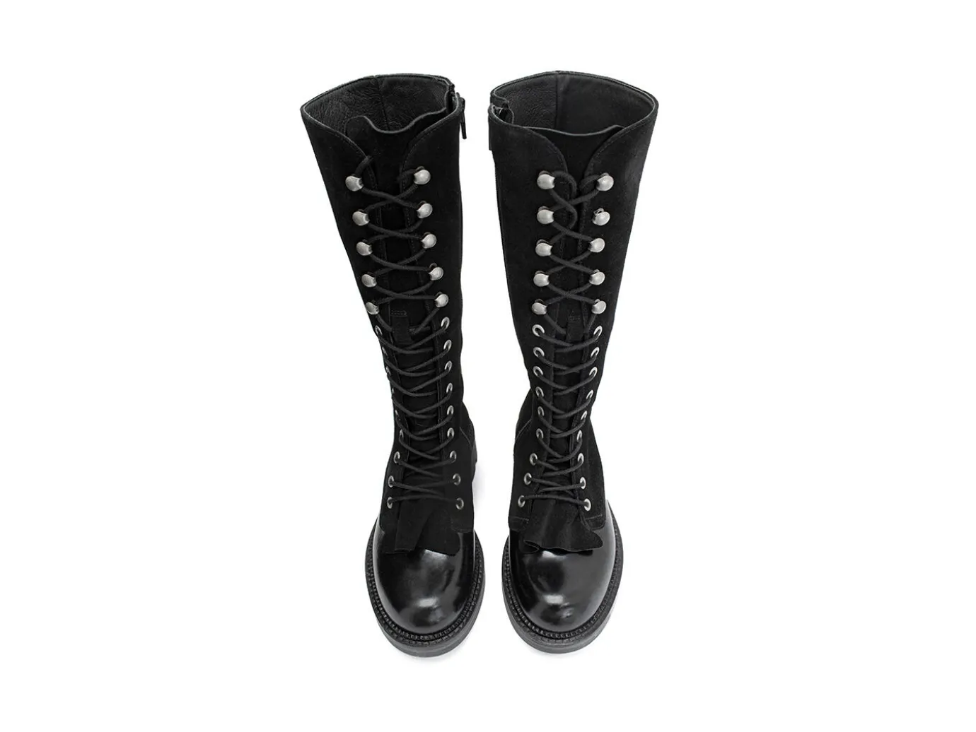 Fluevog Shoes Duffy | Tall Boot With Ruffled Tongue Black Best Sale