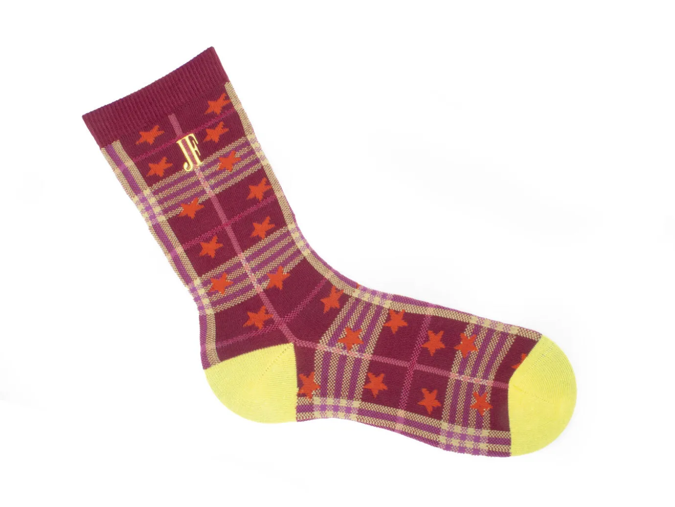 Fluevog Shoes Ebi Vog Socks | Plaid And Stars Sock Burgundy Best Sale