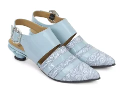 Fluevog Shoes Ellychnia | Strappy Slingback Heel Blue Best Sale
