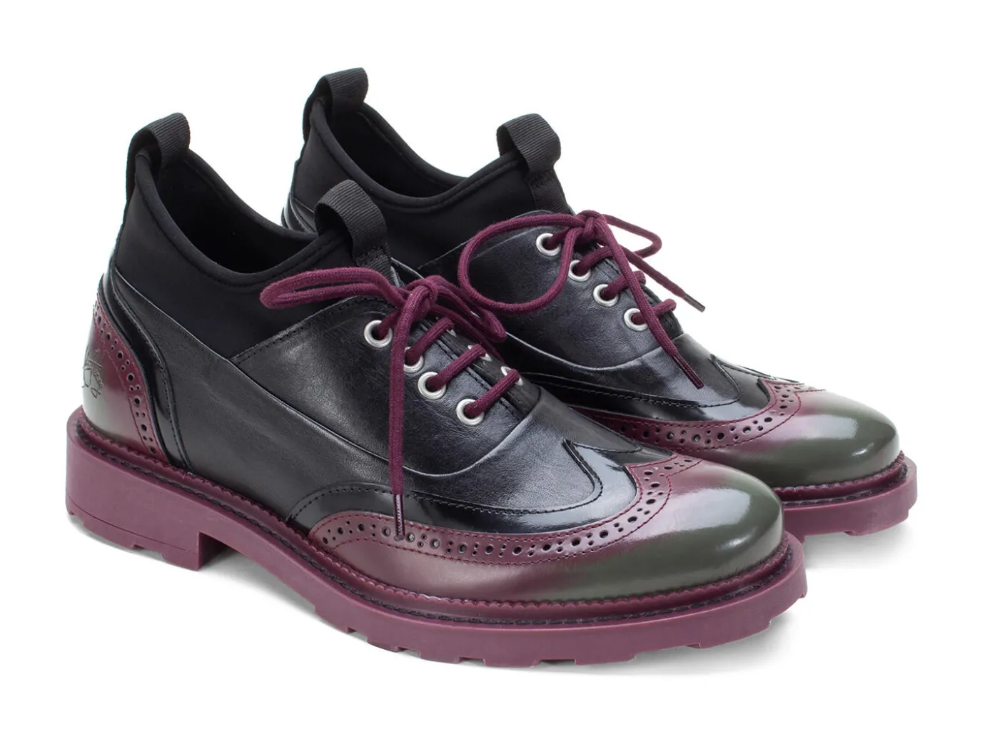 Fluevog Shoes Felix | Wingtip Brogue With Neoprene Black/Purple Discount