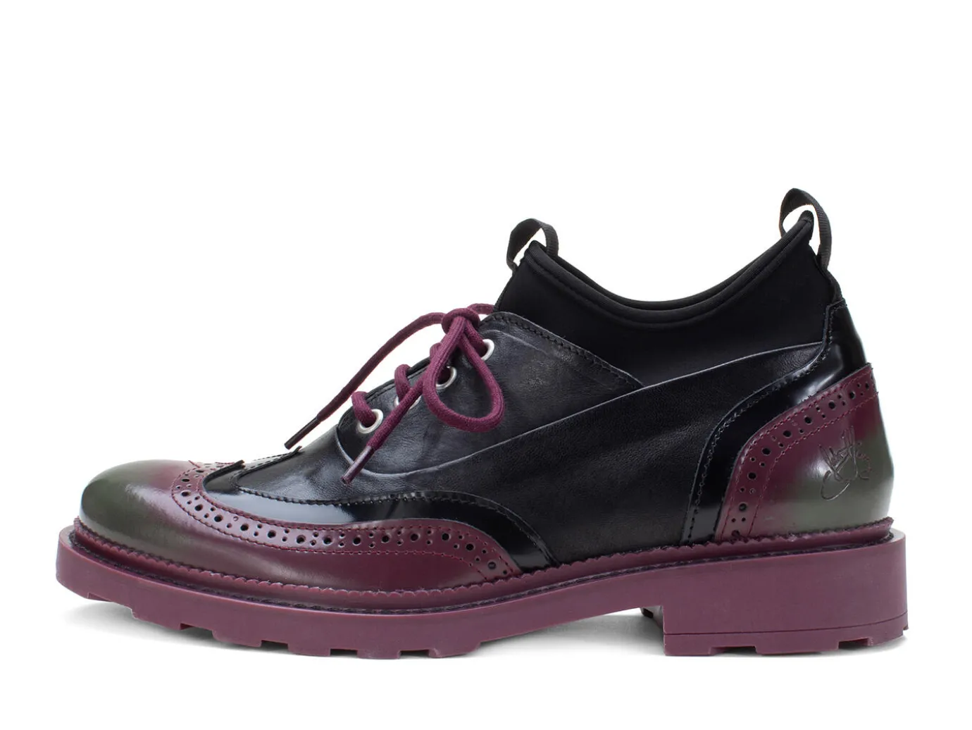 Fluevog Shoes Felix | Wingtip Brogue With Neoprene Black/Purple Discount