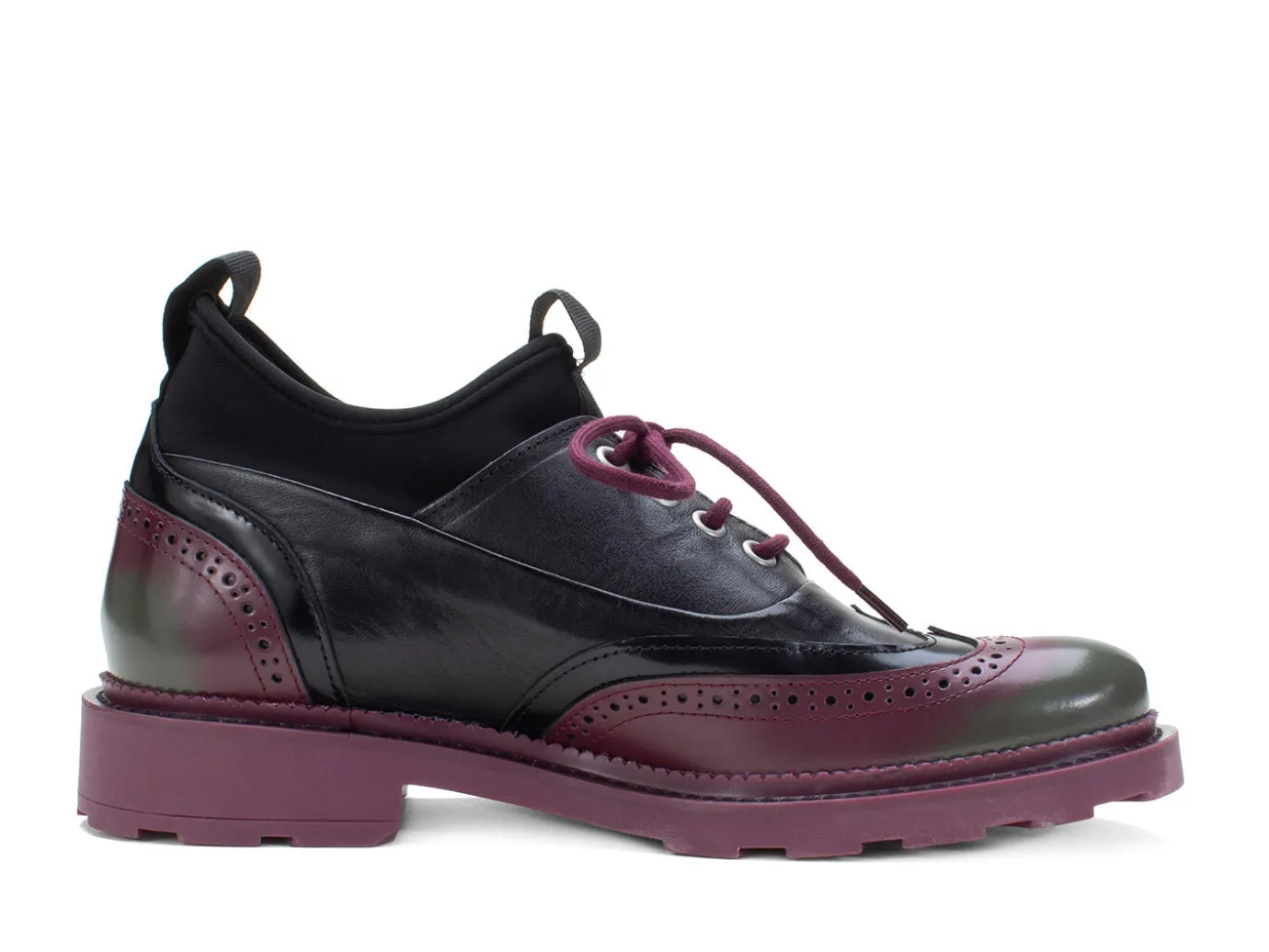 Fluevog Shoes Felix | Wingtip Brogue With Neoprene Black/Purple Discount