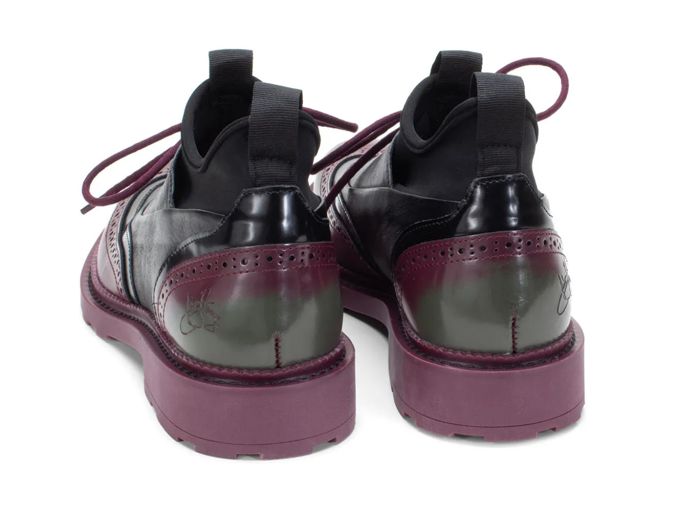 Fluevog Shoes Felix | Wingtip Brogue With Neoprene Black/Purple Hot