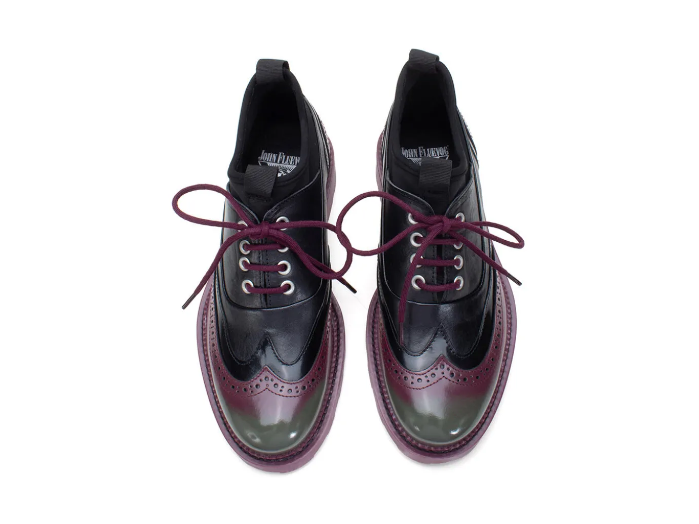 Fluevog Shoes Felix | Wingtip Brogue With Neoprene Black/Purple Hot