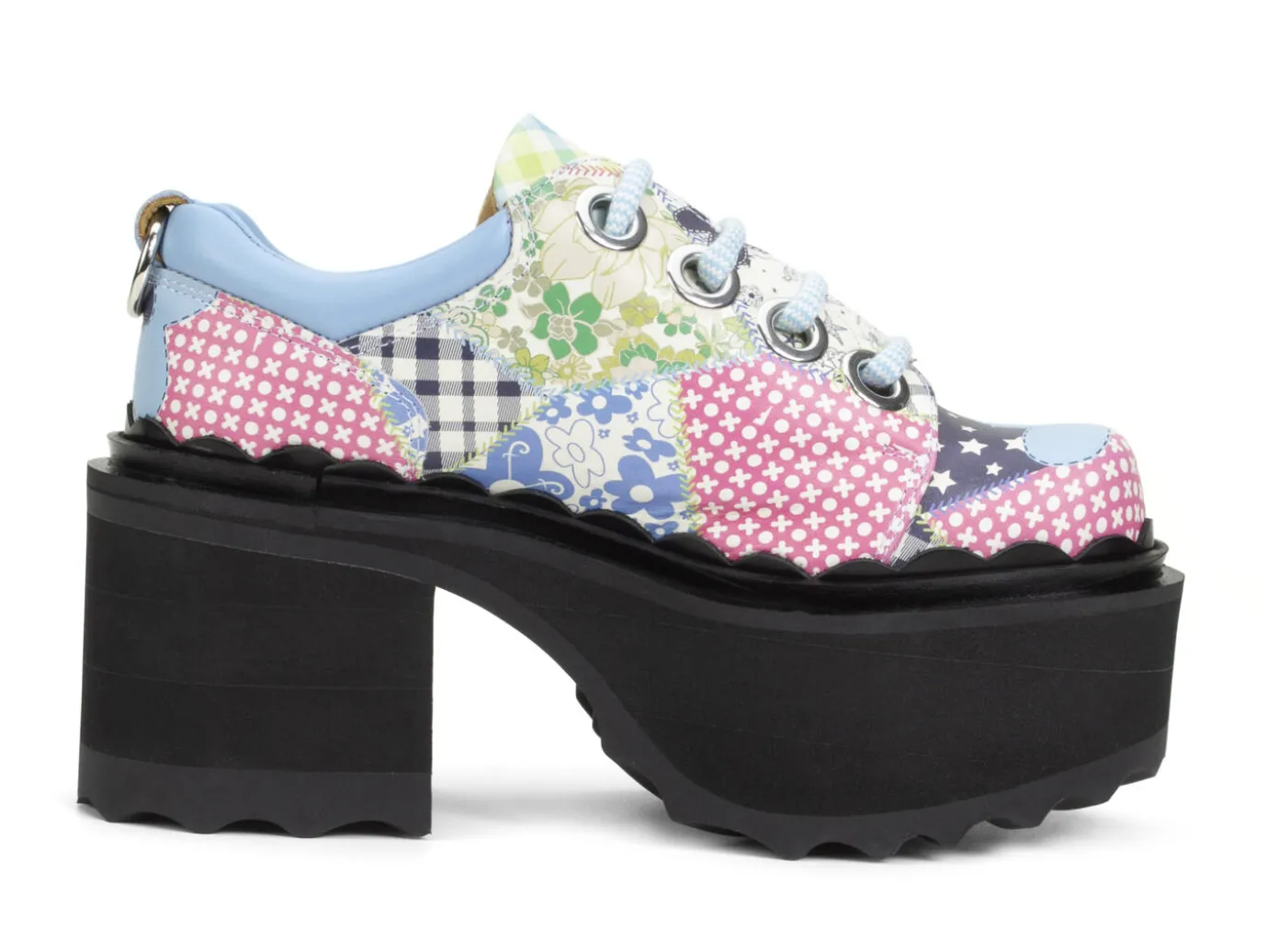 Fluevog Shoes Fizzy | Flowery Platform Shoe Patchwork New