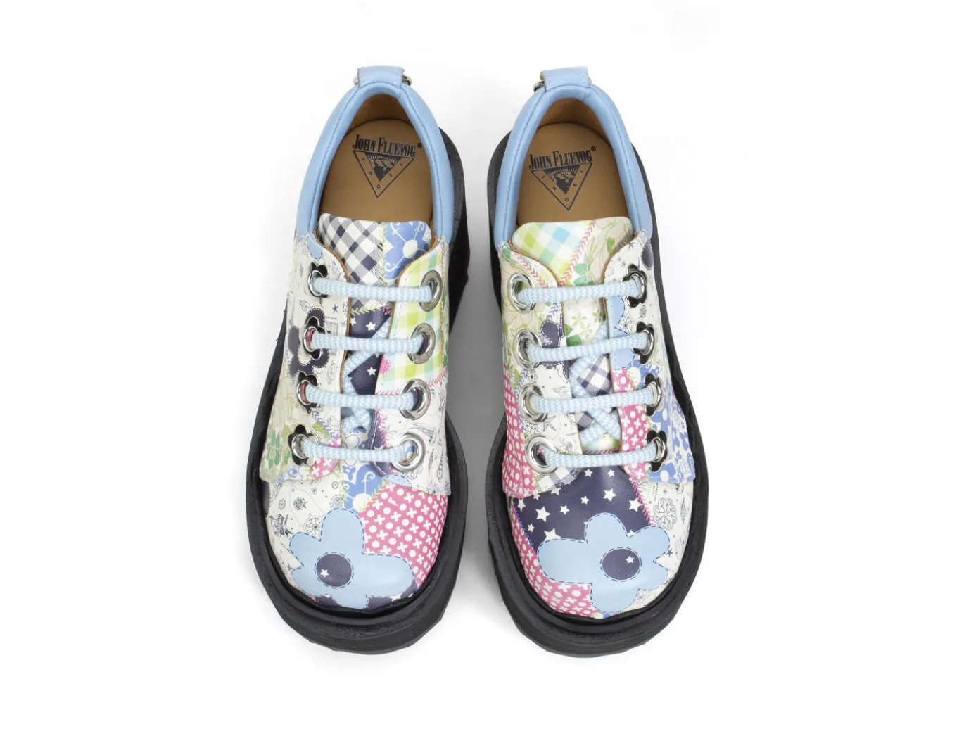 Fluevog Shoes Fizzy | Flowery Platform Shoe Patchwork New