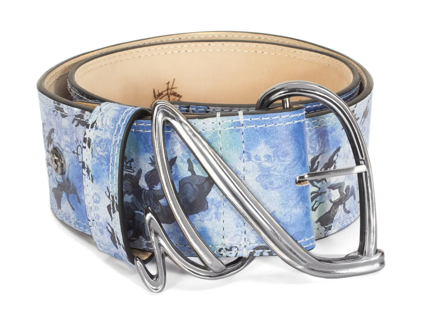 Fluevog Shoes Gawain Belt | Wide Waist Belt Blue Graffiti New