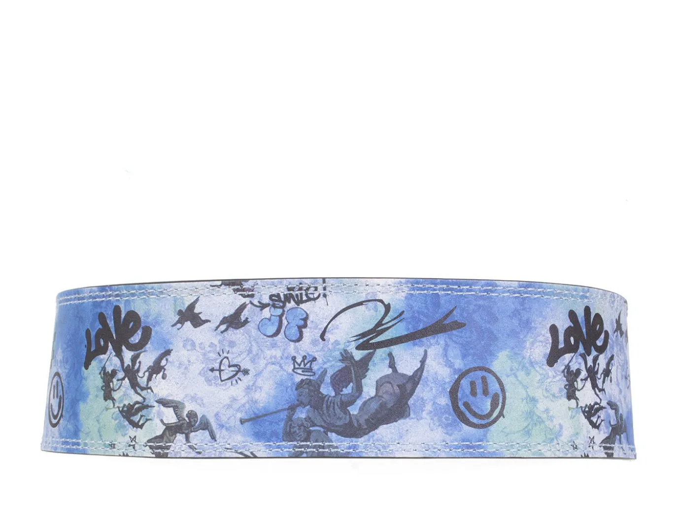 Fluevog Shoes Gawain Belt | Wide Waist Belt Blue Graffiti New