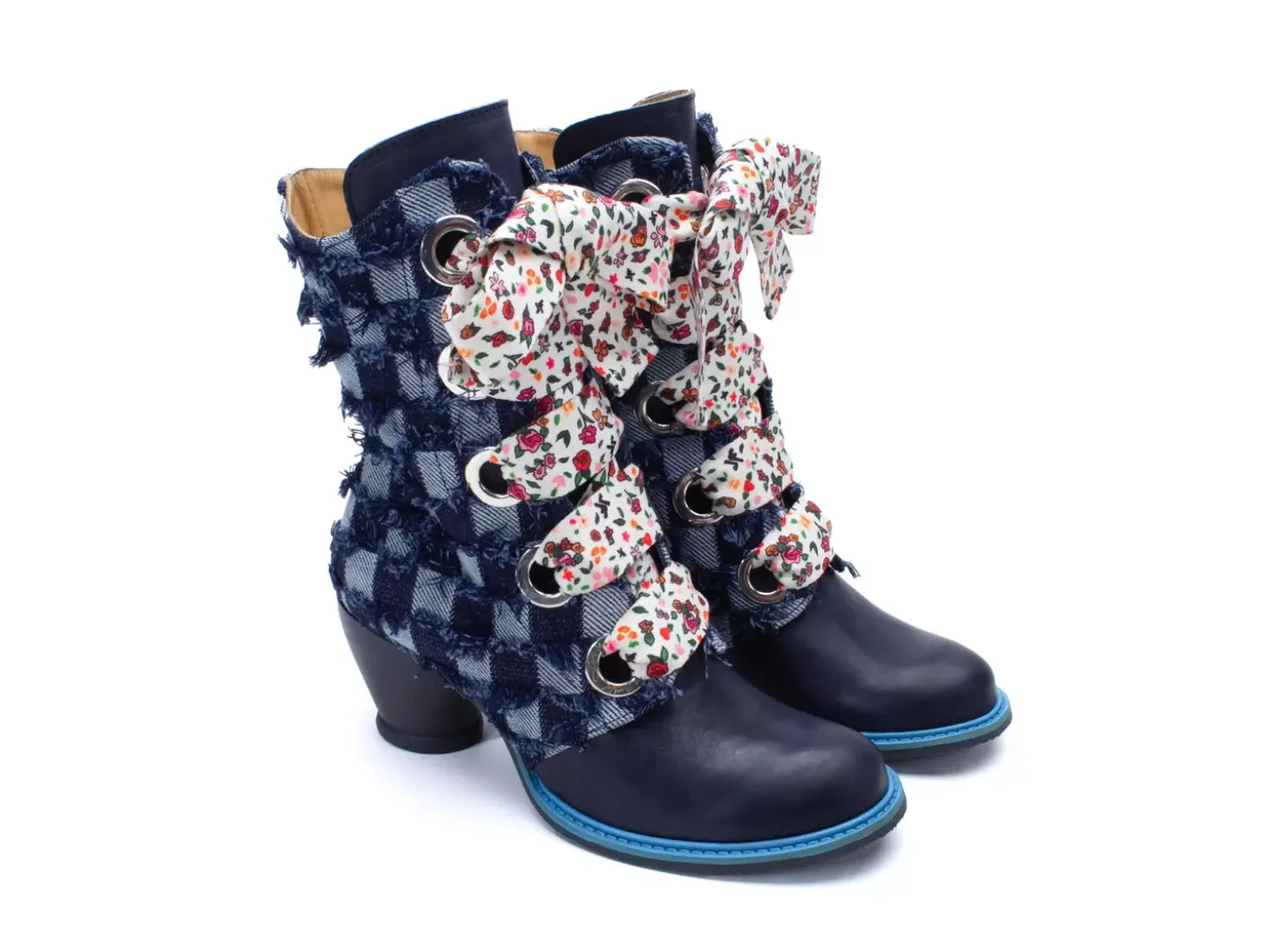 Fluevog Shoes Gladstone | Mid-Calf Lace-Up Boot Blue Denim Cheap