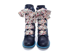 Fluevog Shoes Gladstone | Mid-Calf Lace-Up Boot Blue Denim Cheap