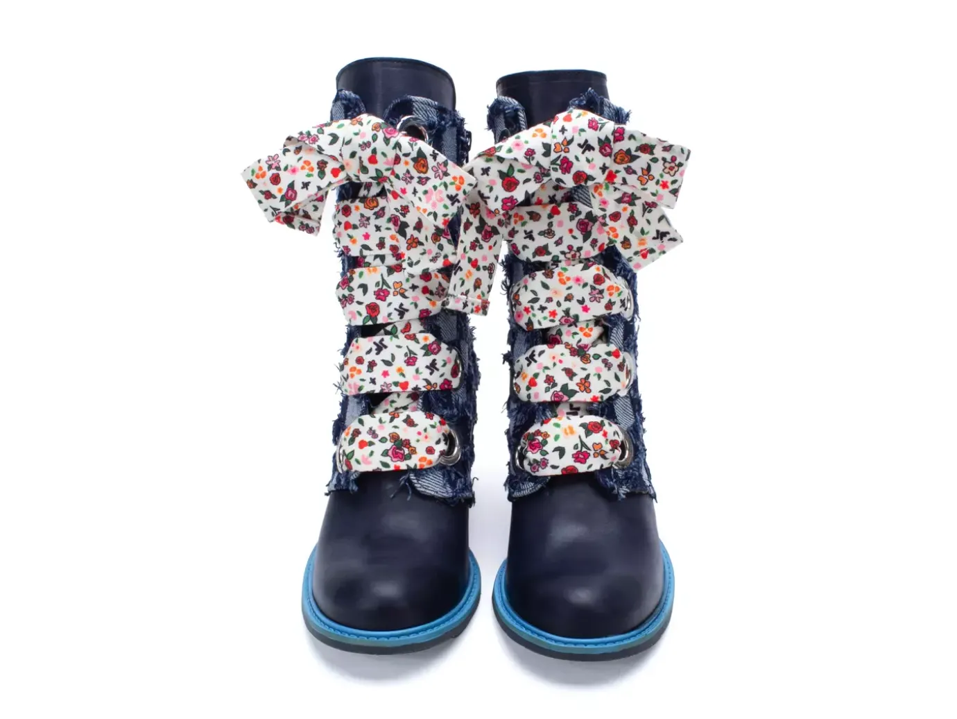 Fluevog Shoes Gladstone | Mid-Calf Lace-Up Boot Blue Denim Cheap