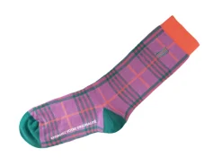 Fluevog Shoes Hazel Vog Socks | Knit Plaid Sock Purple/Teal Hot