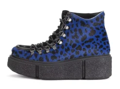 Fluevog Shoes Hooke | Lace-Up Platform Hiker Boot Blue Cheetah Outlet