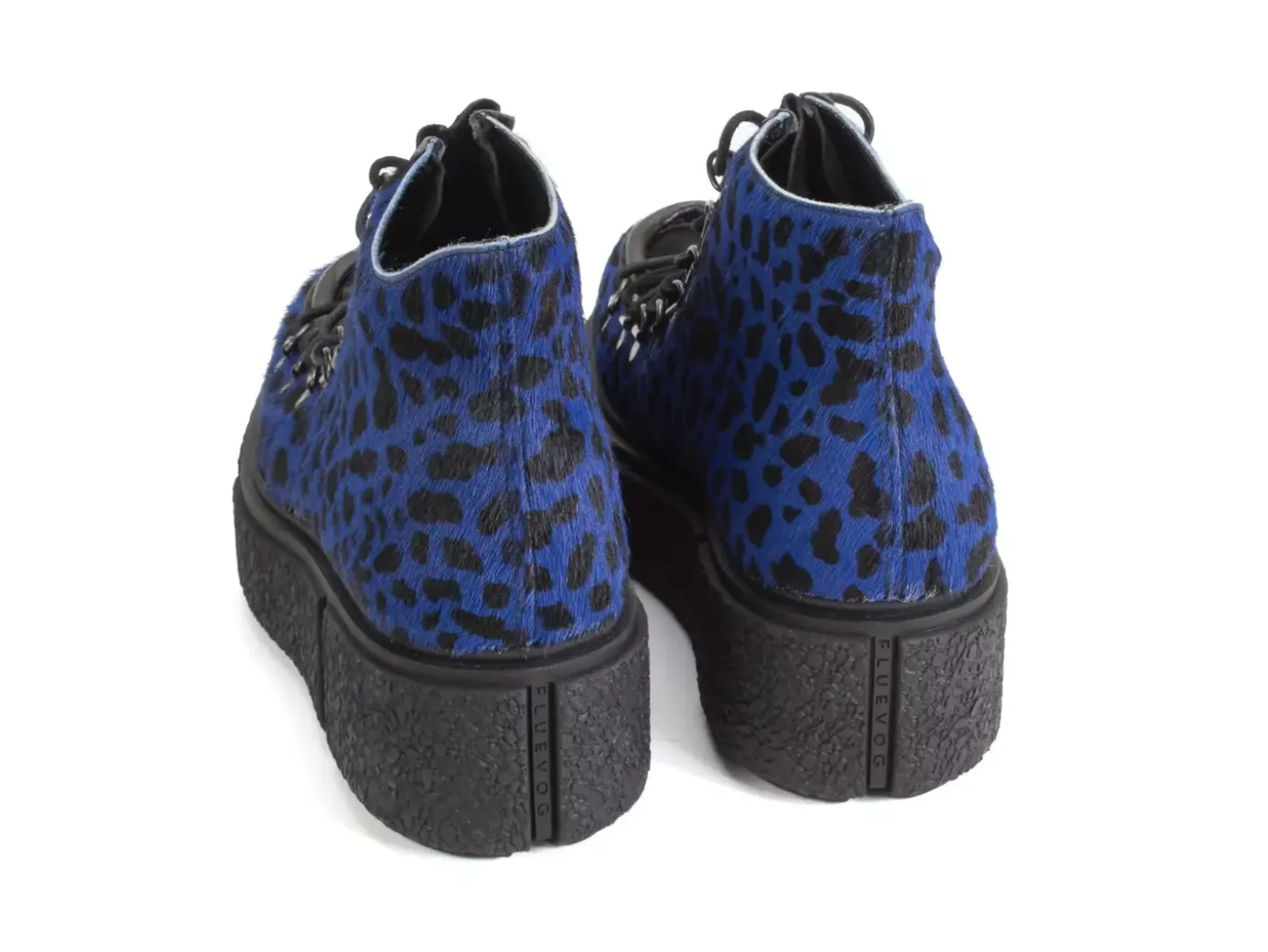 Fluevog Shoes Hooke | Lace-Up Platform Hiker Boot Blue Cheetah Outlet