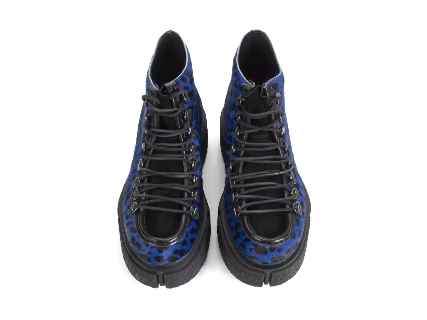 Fluevog Shoes Hooke | Lace-Up Platform Hiker Boot Blue Cheetah Outlet
