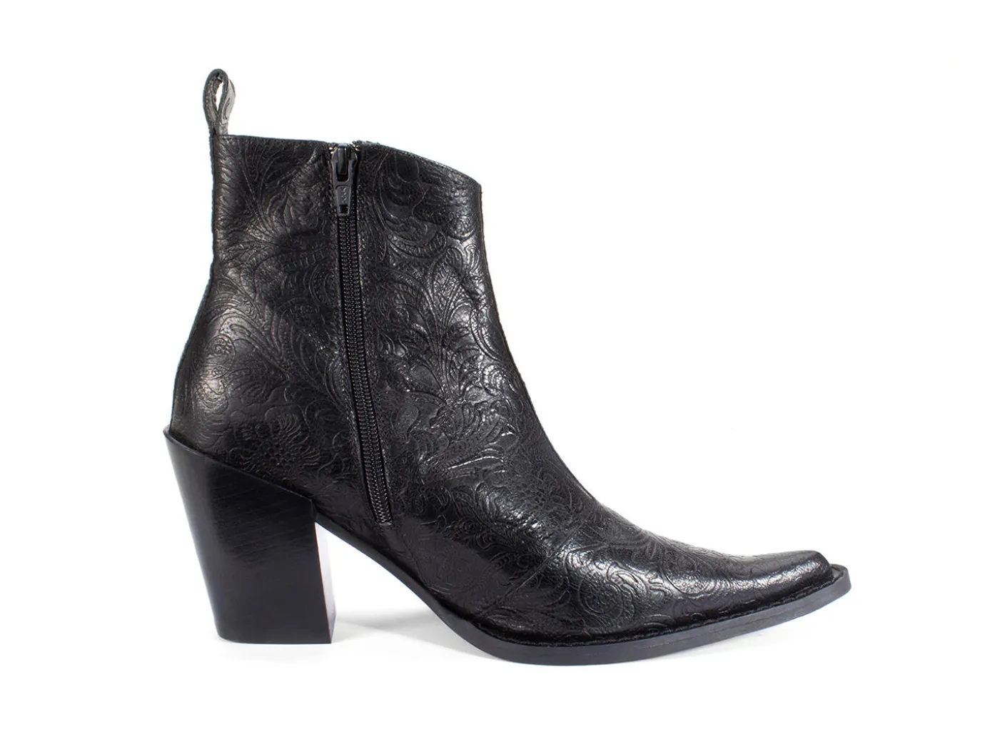 Fluevog Shoes Joan | Asymmetrical Ankle Boot Black Emboss Online