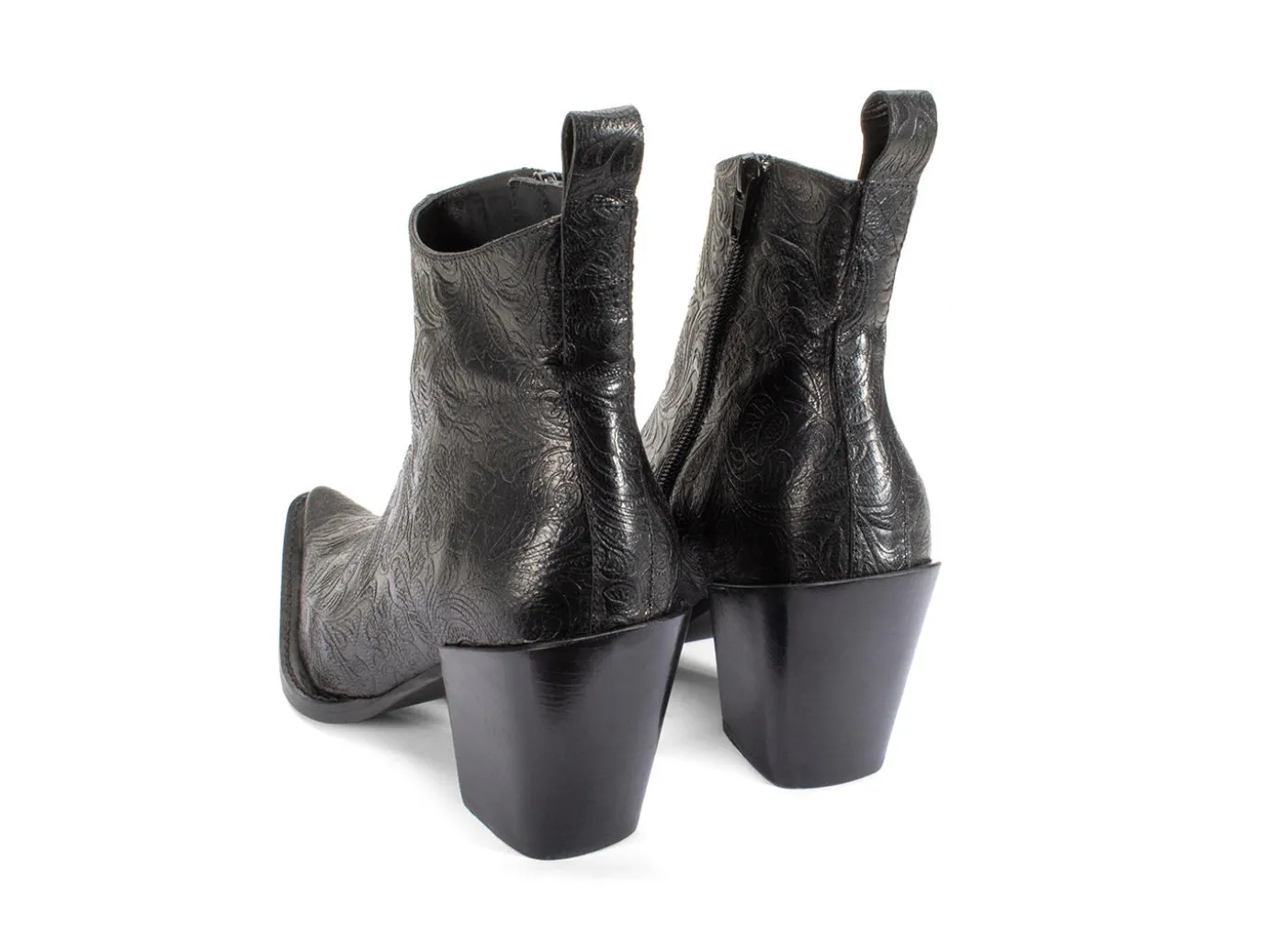 Fluevog Shoes Joan | Asymmetrical Ankle Boot Black Emboss Online