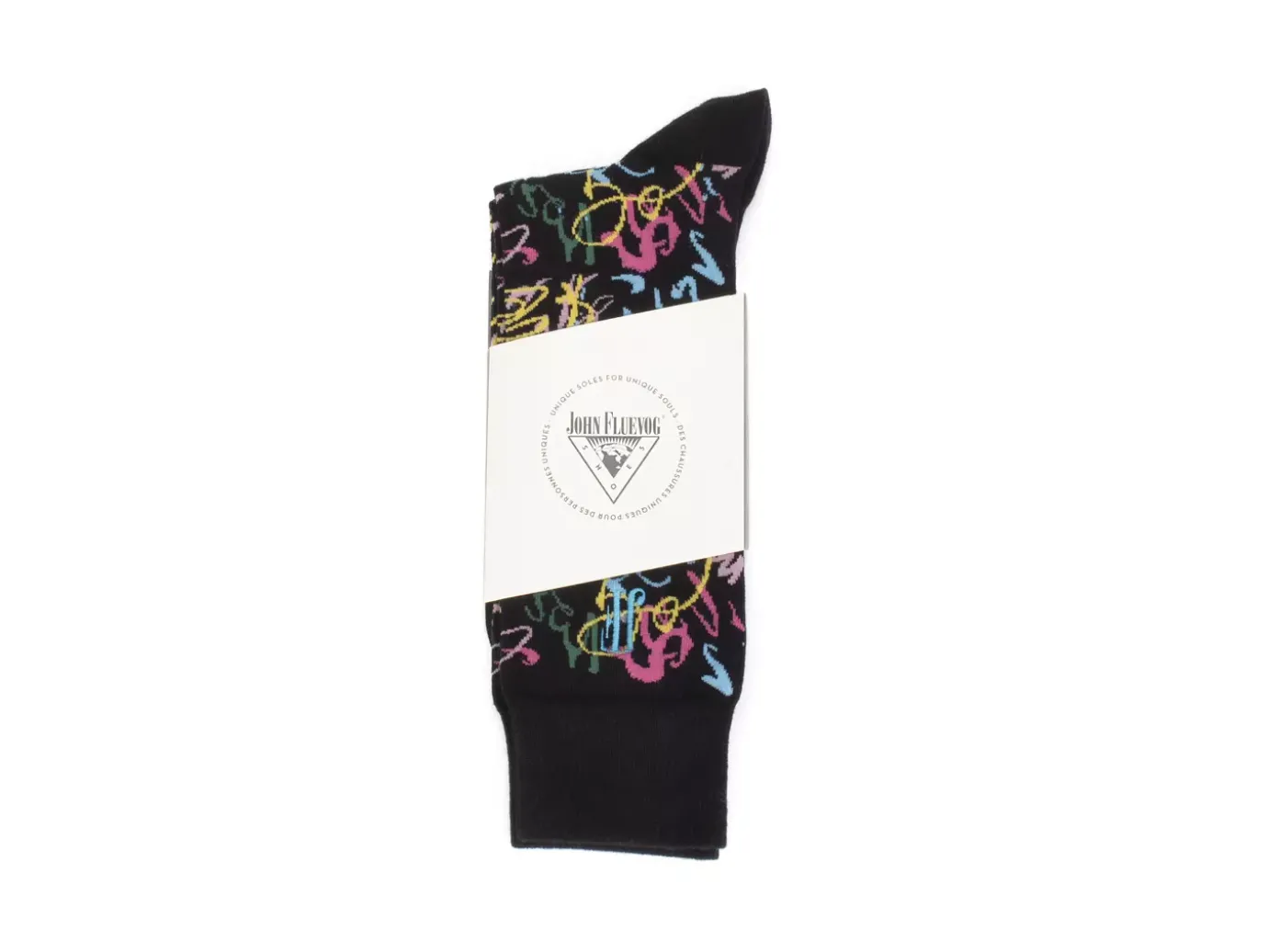 Fluevog Shoes Juniper Vog Socks | Abstract Knit Sock Black/Multi Hot