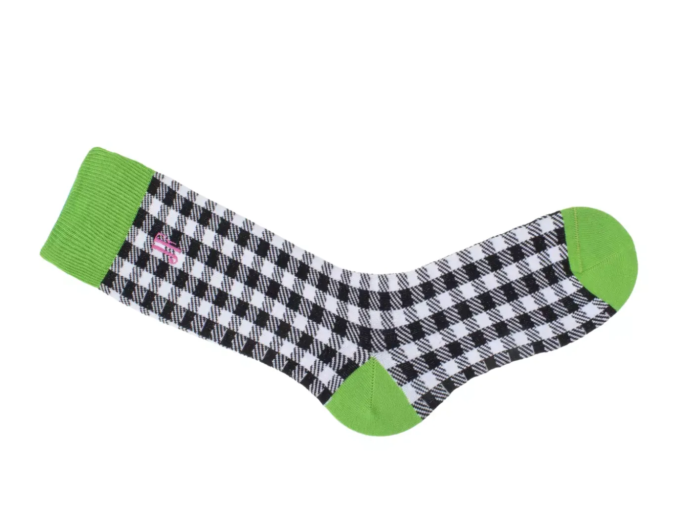 Fluevog Shoes Leroy Vog Socks | Gingham Sock Off White/Green/Black Sale