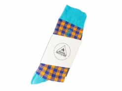 Fluevog Shoes Leroy Vog Socks | Gingham Sock Orange/Blue Store