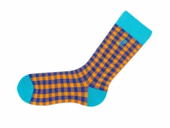 Fluevog Shoes Leroy Vog Socks | Gingham Sock Orange/Blue Store