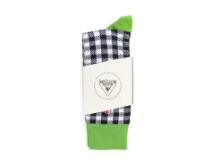 Fluevog Shoes Leroy Vog Socks | Gingham Sock Off White/Green/Black Hot