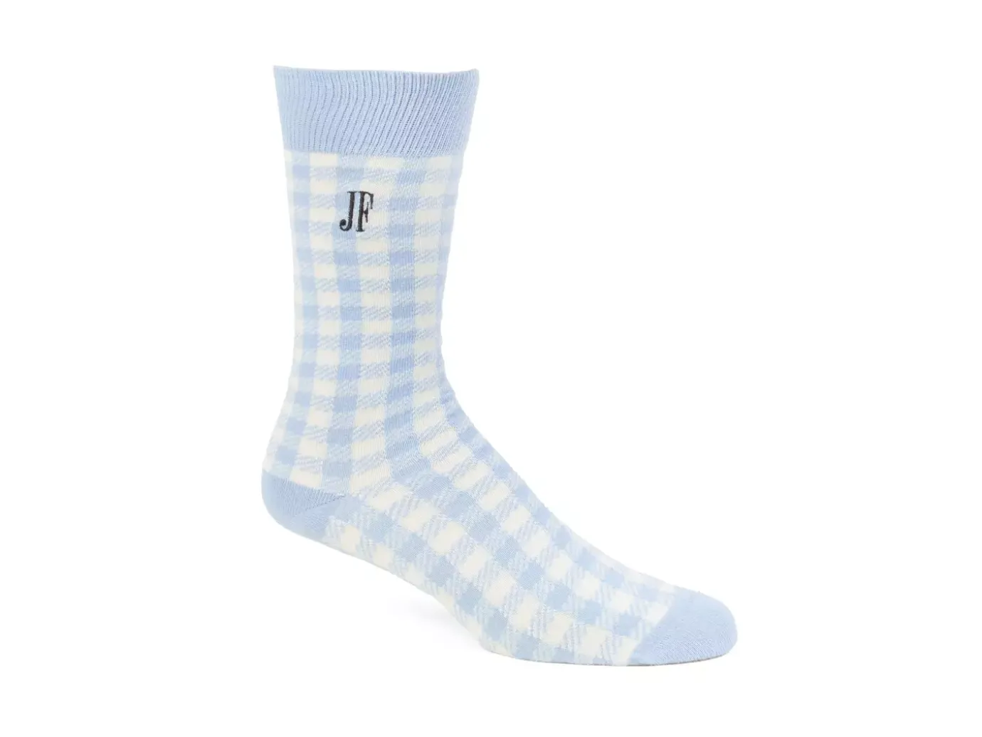 Fluevog Shoes Leroy Vog Socks | Gingham Sock Off White/Light Blue Shop